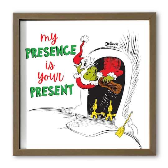 16" The Grinch My Presence is Your Present Framed Print
